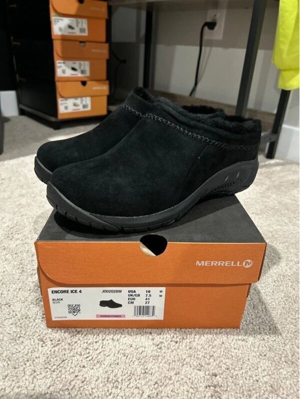 NEW Merrell Encore Ice 4 Black Suede Winter Clog Shoes 10 Wide W Waterproof